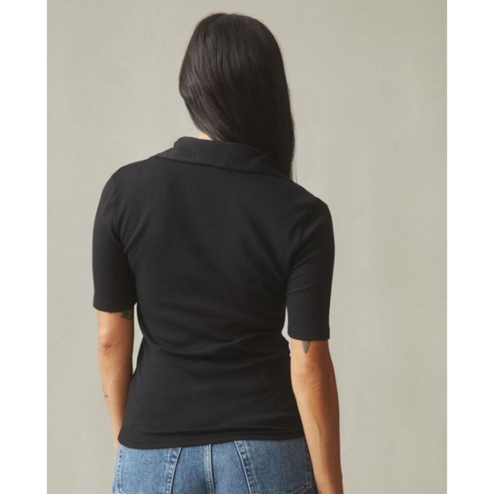 American Giant Women's Luxe Rib Popover Polo Shirt - Picture 2 of 9